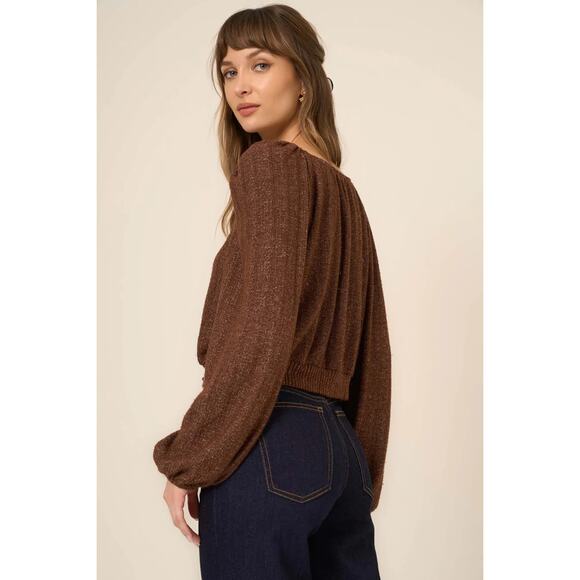 Project Social T Piece of My Heart Textured Button Front Cardigan Brown M - Picture 3 of 10